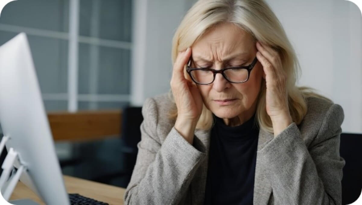 Frau mit angestrengtem Gesicht